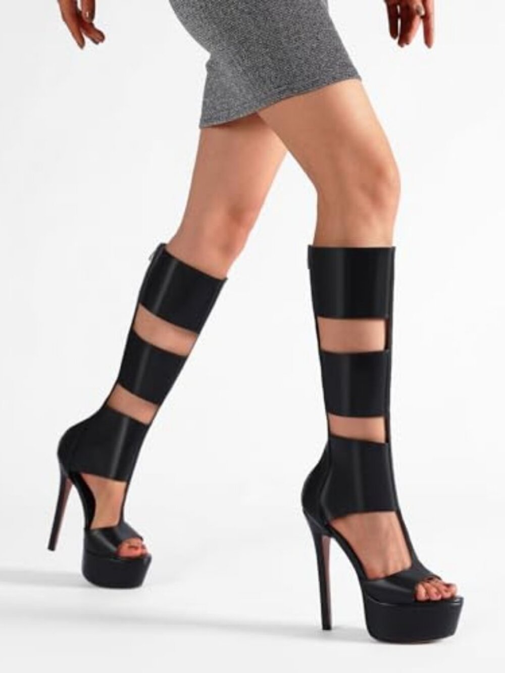FancyQueen Platform Knee High Heels for Women, Gladiator Open Toe Summer Boots